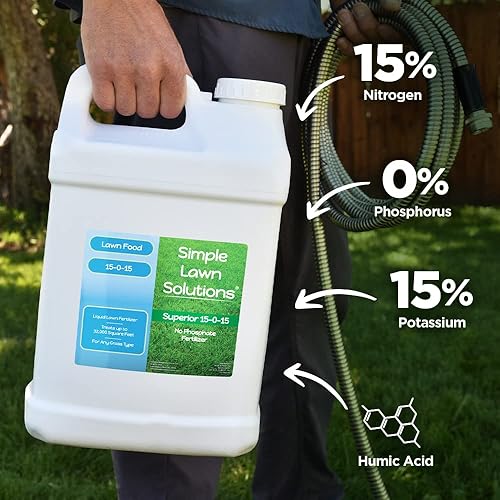 Miniatura 6 de Lawn Energizer Nitrógeno y Hierro (2.5 Galones) y 15-0-15 Alimentos para Césped Sin Fósforo (2.5 Galones) y Hume de Raíz (2.5 Galones), Húmico -