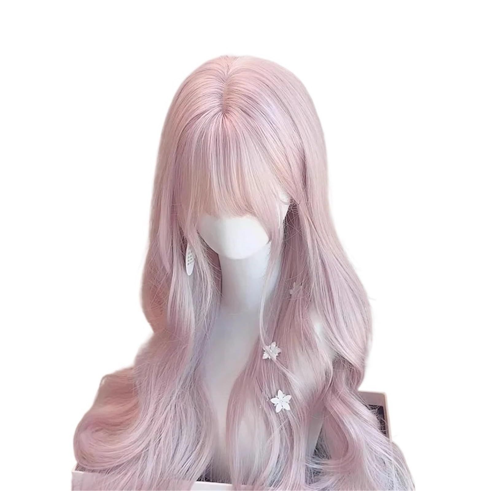Lizhuzhuzs28 Wigs Pink Wavy Synthetic Wigs with Bangs Long Curly Hair Cosplay Layered Wig for Daily Use Hair Extensions
