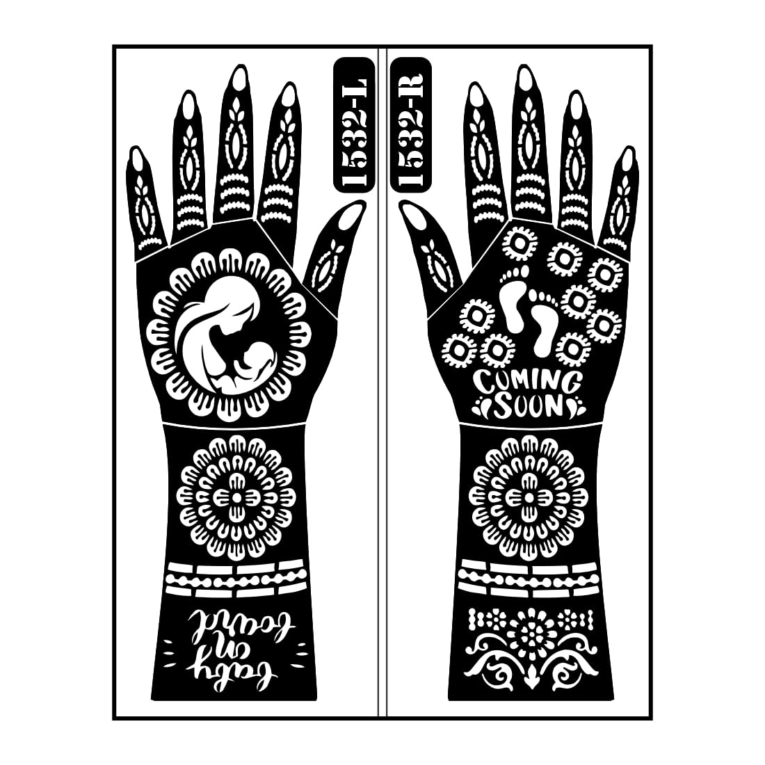 VOORKOMS Coming Soon Baby Announcement Mehndi Stencil with Expecting Mother Artwork and Traditional Hand Patterns-image-28