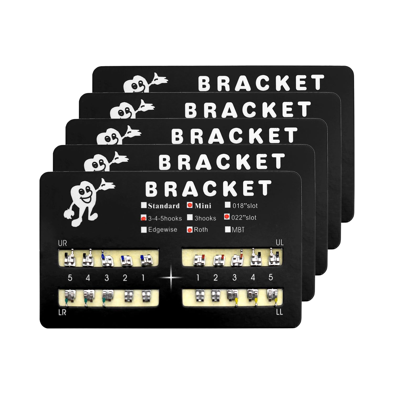 SEAVERRS 100pcs/Pack 022 Slot Bondable with Hook on 345 Teeth Model Mini Roth Brackets Roth,5 pieces per pack 20 pieces per pack. (5 pcs)