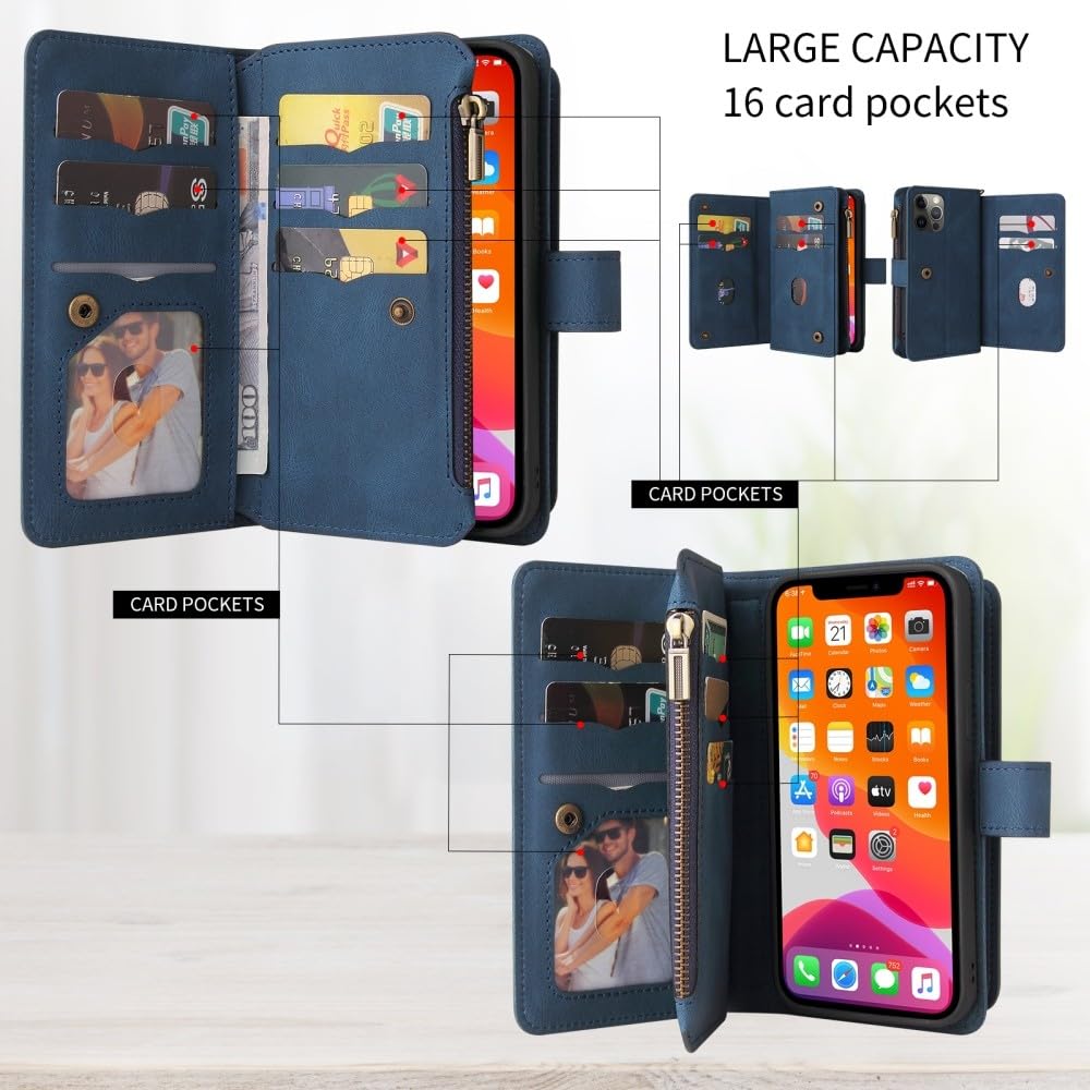 Generic Kompatybilny z Samsung Galaxy S25 Edge (kolor: różowy) portfel na zamek błyskawiczny 15 przegródek na karty skórzane etui z klapką