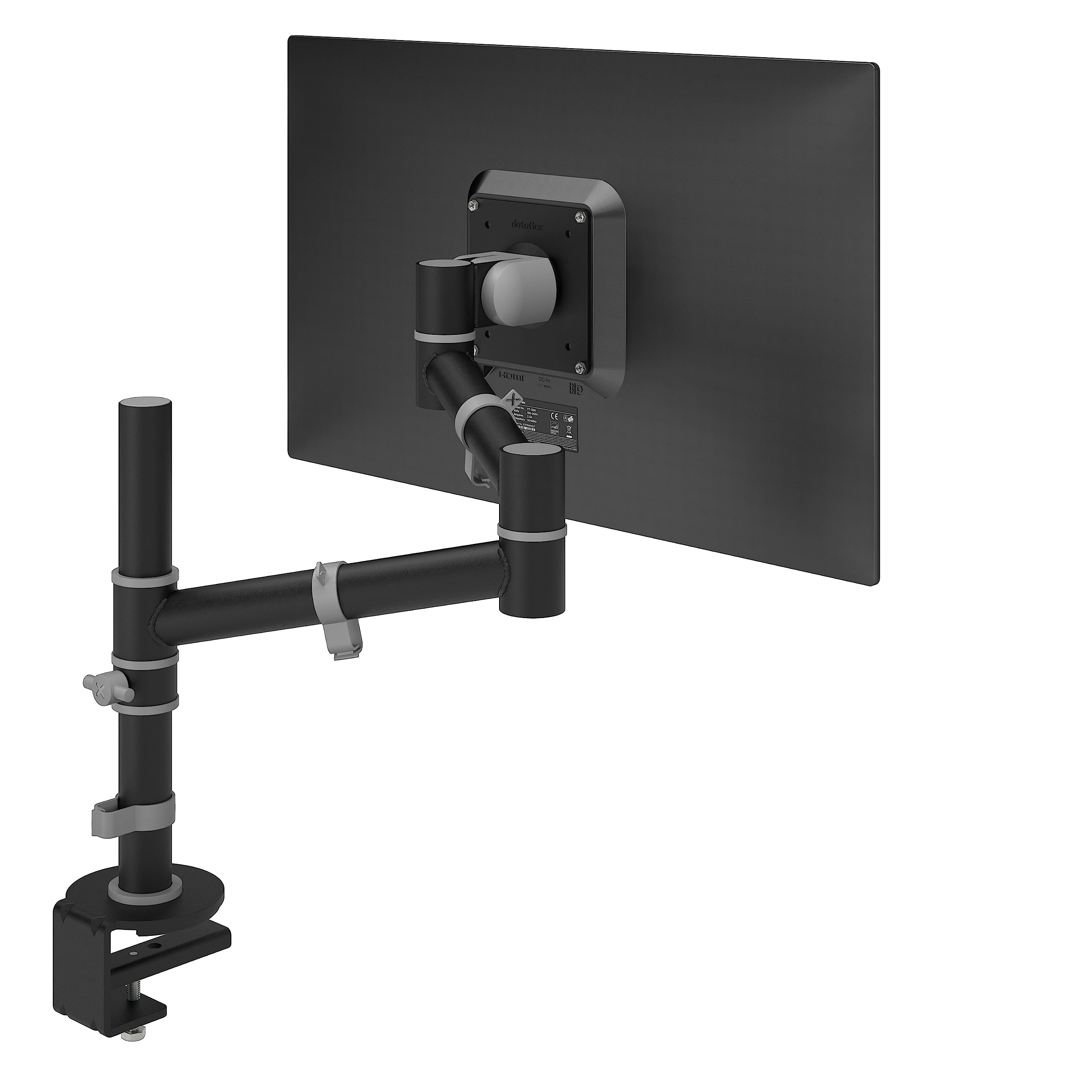 Dataflex Viewgo Monitorarm - Schreibtisch 123 Schwarz, platzsparend und ergonomisch, Monitorarm mit Klemme und statischer Höhenverstellung, Stahl, VESA-kompatibel, max. 8kg, geeignet für Monitore bis zu 900mm Höhe | Einzelarm für 1 Monitor, schwarz