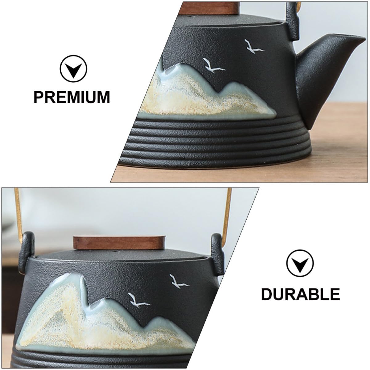 Tetera de Cerámica Negra Mango Frío para Hacer Té en Casa, Tetera Creativa Pintada a Mano Adecuado para Juego de Té Profesional