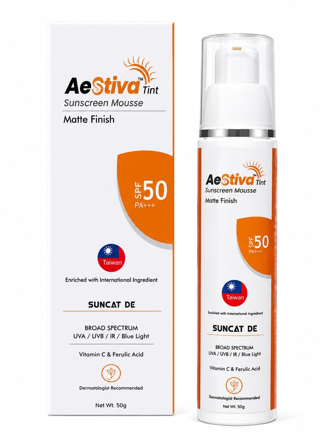 AeStiva™ Tint Sunscreen Mousse, SPF 50 PA+++, Matte Finish, Broad Spectrum UVA/UVB/IR/Blue Light, with Vitamin C & Ferulic Acid, 50g-image-25