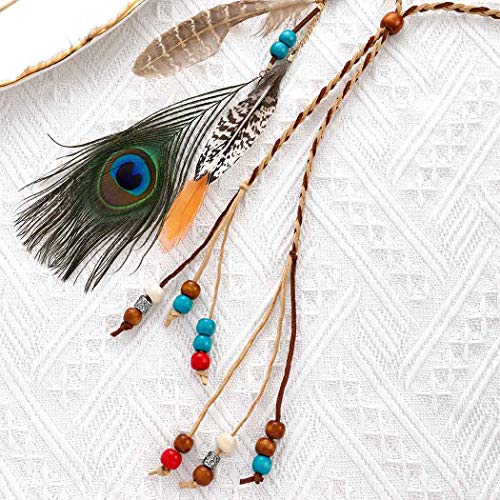 Genbree Boho Peacock Feather Headband Indian Headbands Hippie Feather Headdress Adjustable Rope Hair Accesoories For Women And Girls #TOP6