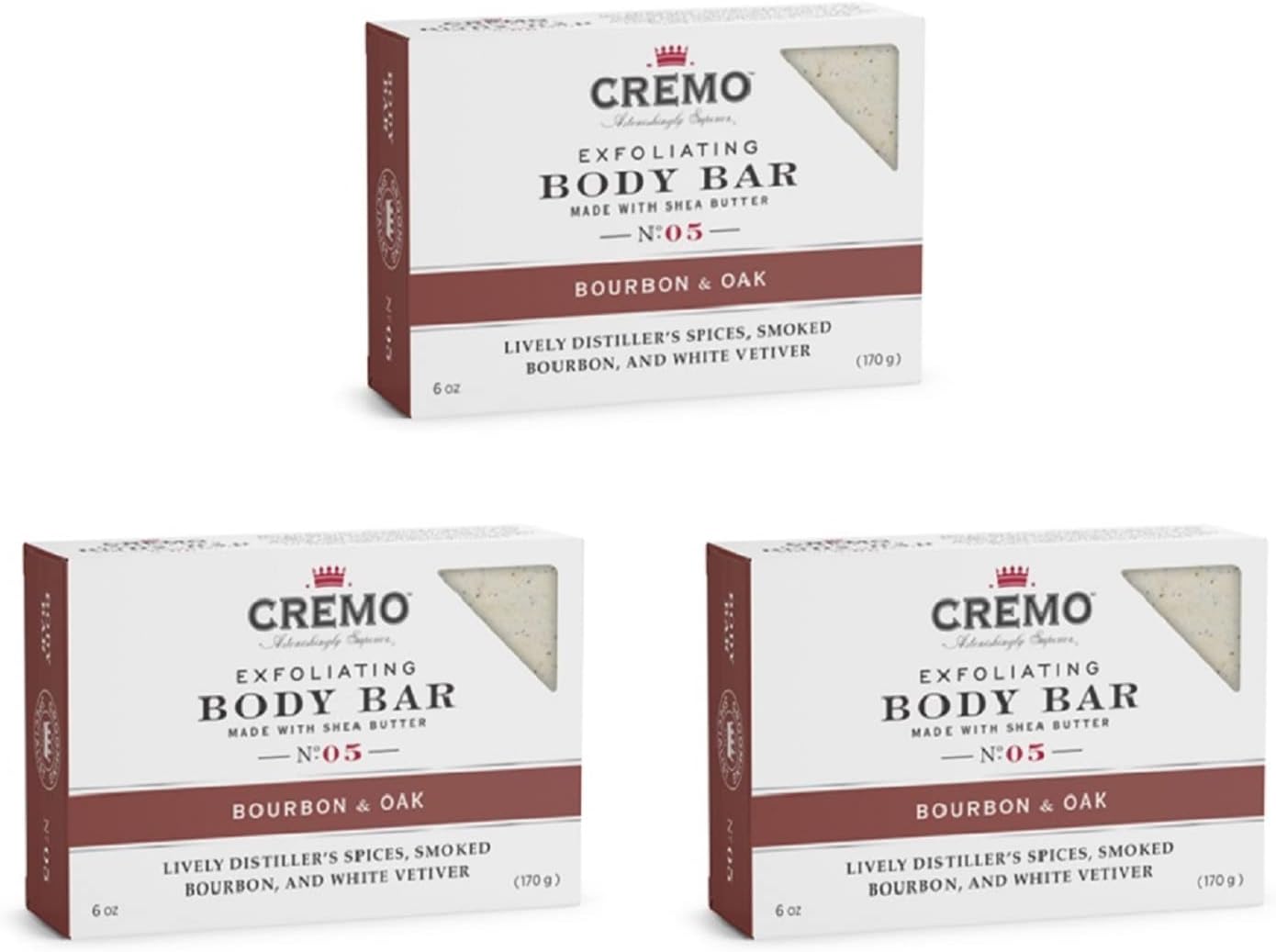 Bourbon & Oak Exfoliating Body Bars (3-Pack) - A Sophisticated Blend of Distiller’s Spice, Fine Bourbon and White Oak