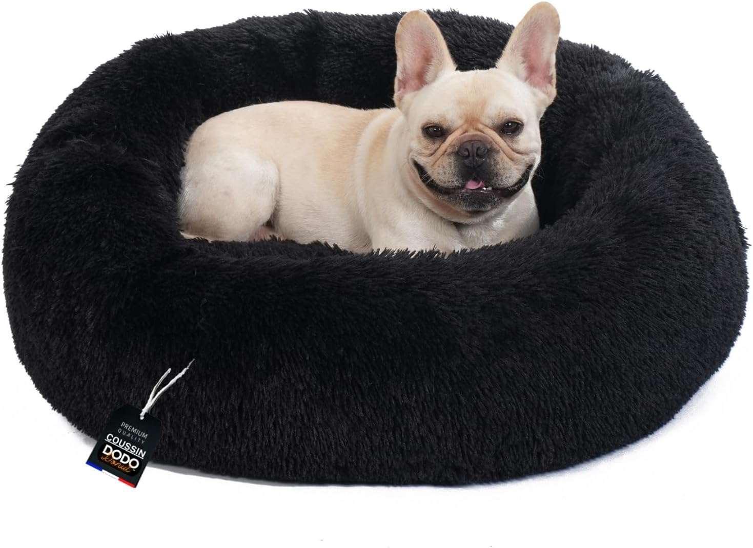 One PETS-TOPDog Beds Large - Washable Fluffy Calming Bed - Soft Long Plush with Removable Cover, Dodo Donuts XXL Extra Large Mattress (Black, 80cm)