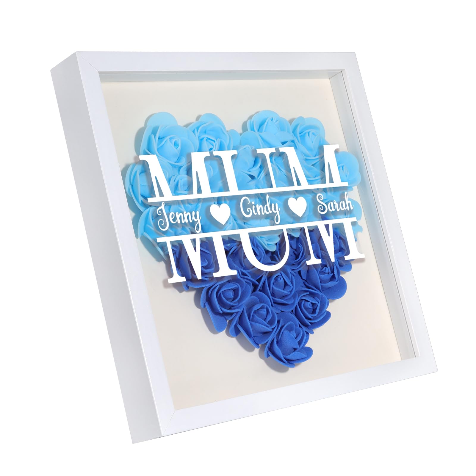 Personalized Mom Rose Flower Shadow Box Frame with Name 8x8 Picture Frame Gifts for Mom Anniversary Mother's Day Birthday (Mum-Blue) โ image 1