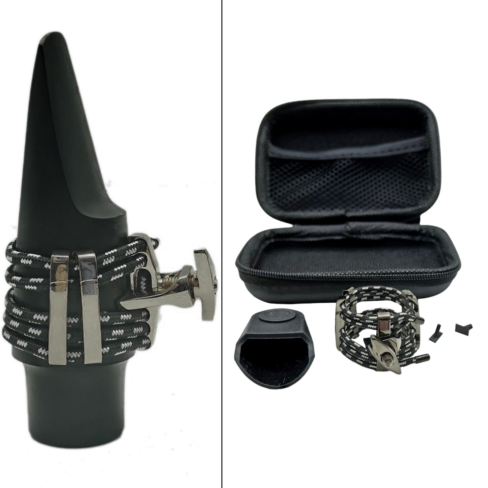 Boquilla Abrazadera para Clarinetes Y Saxofones Accesorio Metálico Reforzado Instalación Rápida Adecuada para Ensayos Agrupaciones Musicales, Saxo Tenor Negro
