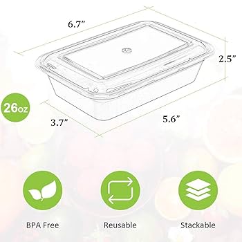 Amazon｜AIFUSI 食事準備容器 50個パック (750ml / 26オンス) 蓋