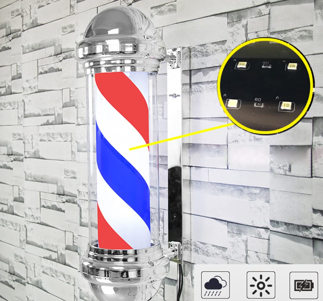 Lampy ścienne Barber Pole Light LED Outdoor Classic Hair Salon Barber Shop Open Sign Red White Blue Strips Rotacyjne dekoracyjne wodoodporne Oszczędzające energię Lampy ścienn，Blueandwhite