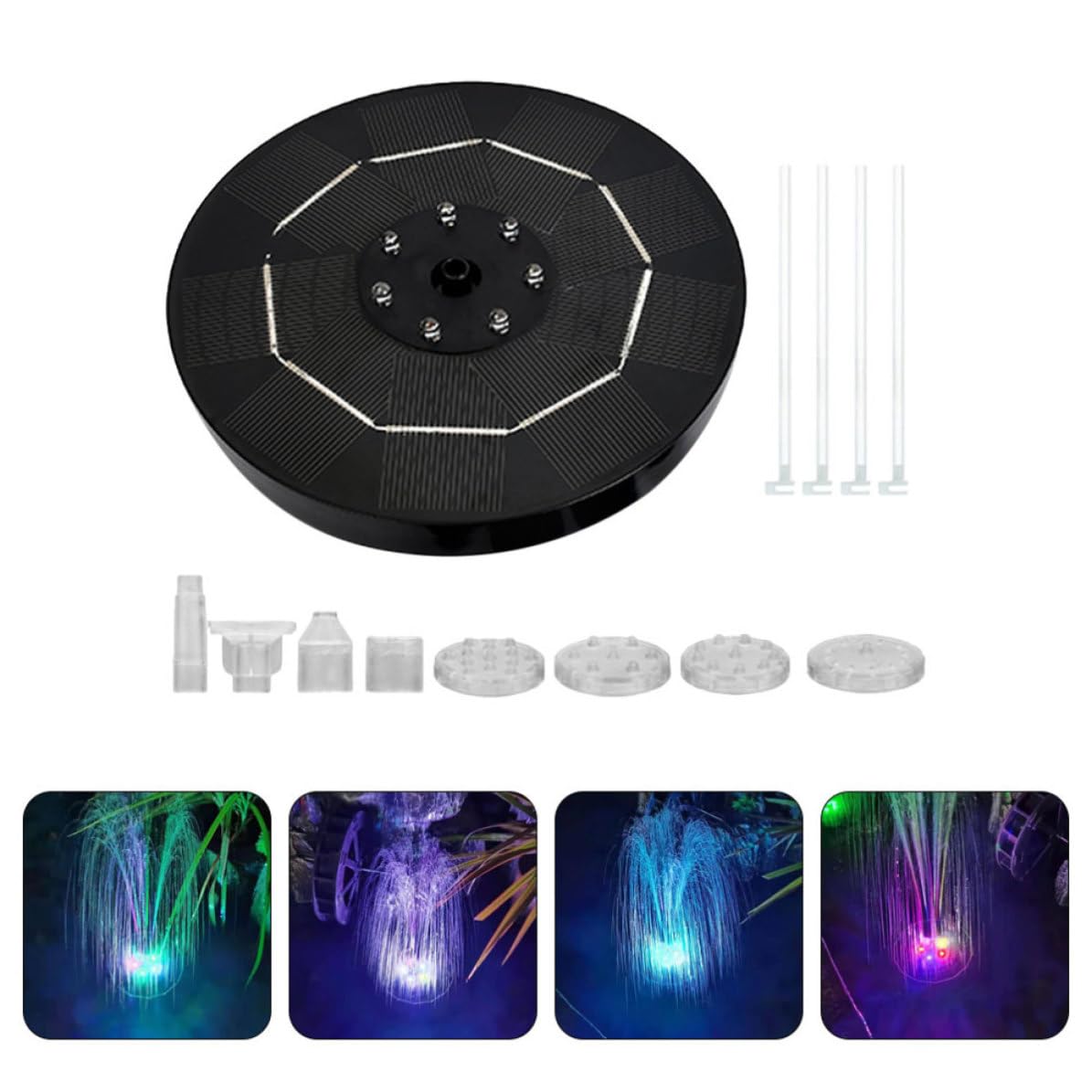 Pompa Solare per Fontana Led, Batteria 1800mah, Nero