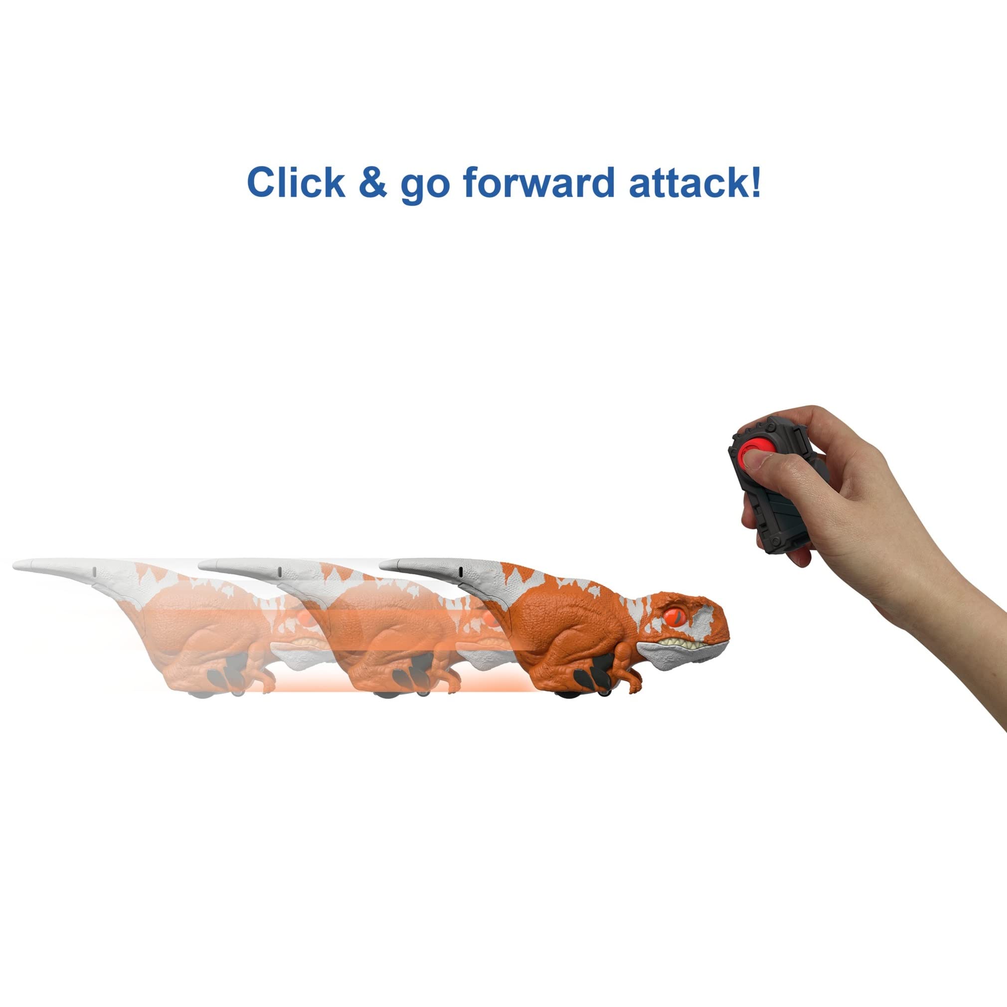 Jurassic World Dominion Uncaged Clicker Tracker Atrociraptor Figurka dinozaura, zabawka, prezent z interaktywnym ruchem i dźwiękiem, sterowanie kliknięciem (czerwona)