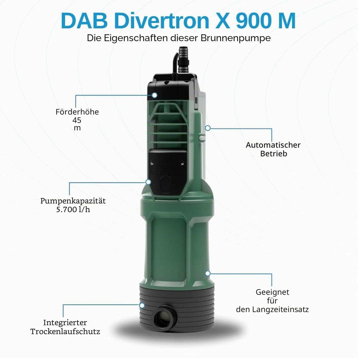 DAB DIVERTRON X 900 M HP 0,75 Tauchpumpe mit integrierter Elektronik für Gartenbewässerung zu Hause und Wohnzwecke