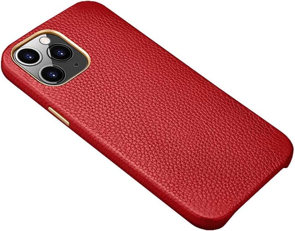 Étui en cuir Lychee grainé rouge chic et antichoc pour Apple iPhone 12 Pro avec écran offert