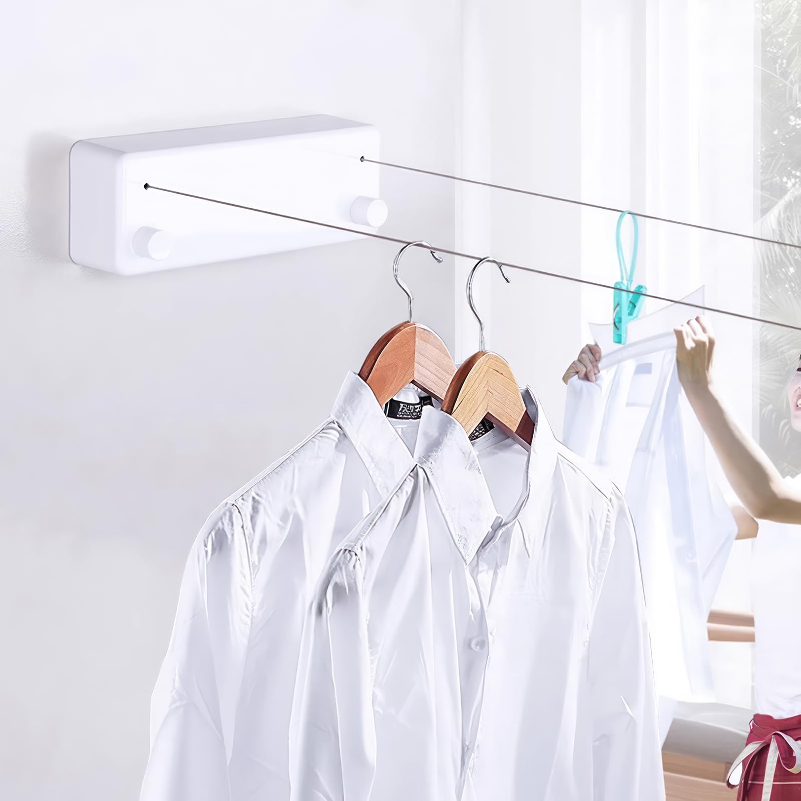 Lsvgoe Retractable Clothesline 4.2m, Duo Reel Washing Line, Wall - View #2