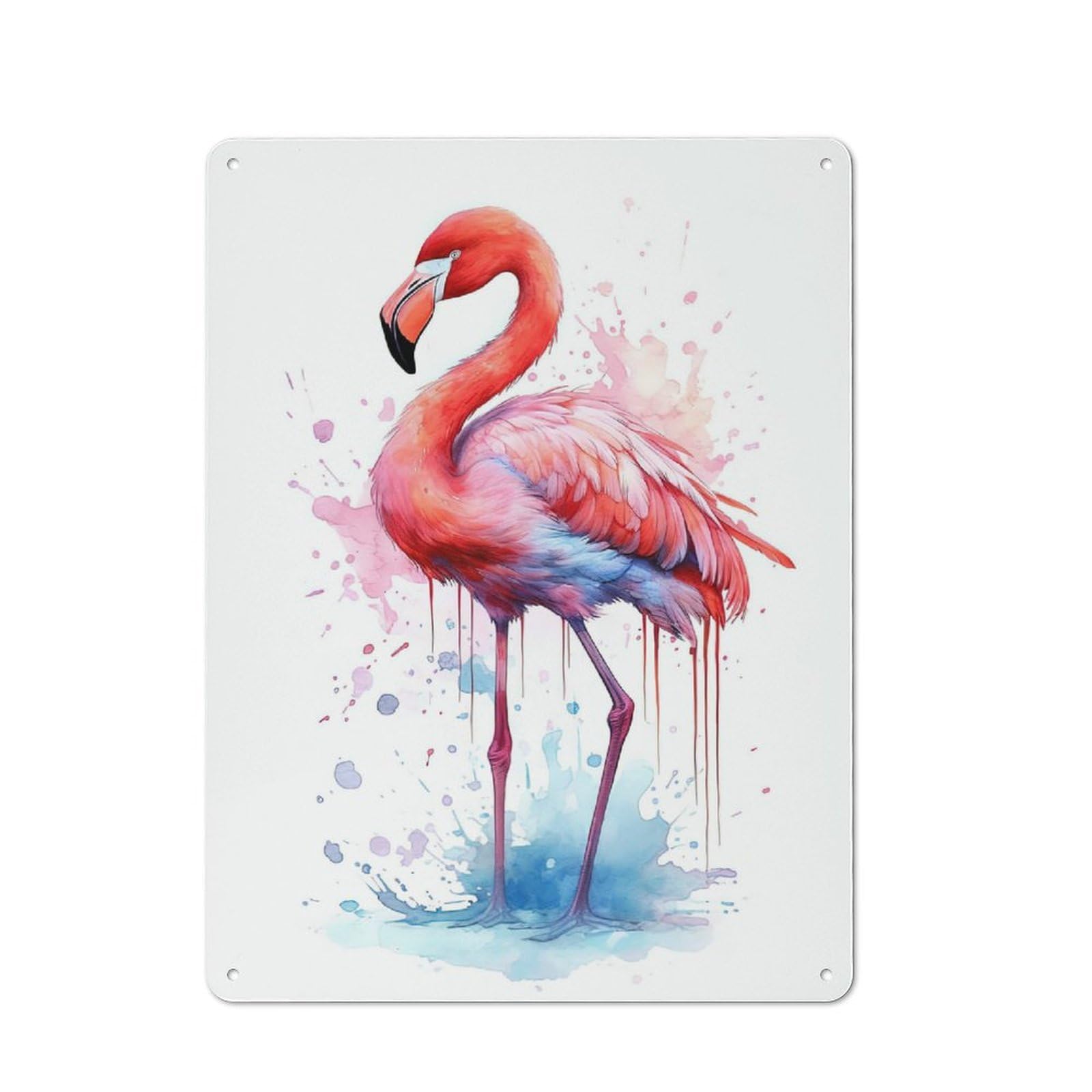 Pink Watercolor Flamingo Cottage Metal Wall Decor 40x30cm, Shed Metal Sign for Conservatory, Home Bar Or Utility Room