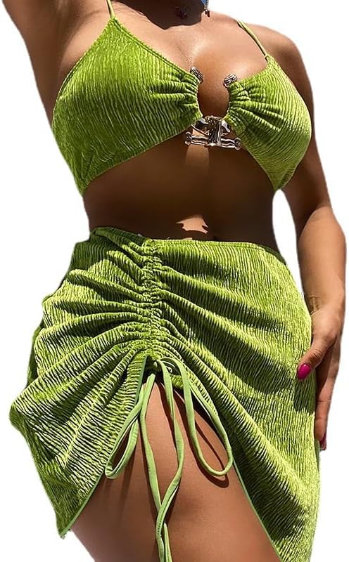 AIBEARTY Women Sexy Off Shoulder Bandeau Two Piece Bikini Set Push Up Metal Ring High Waist Swimwear Bathing Suit