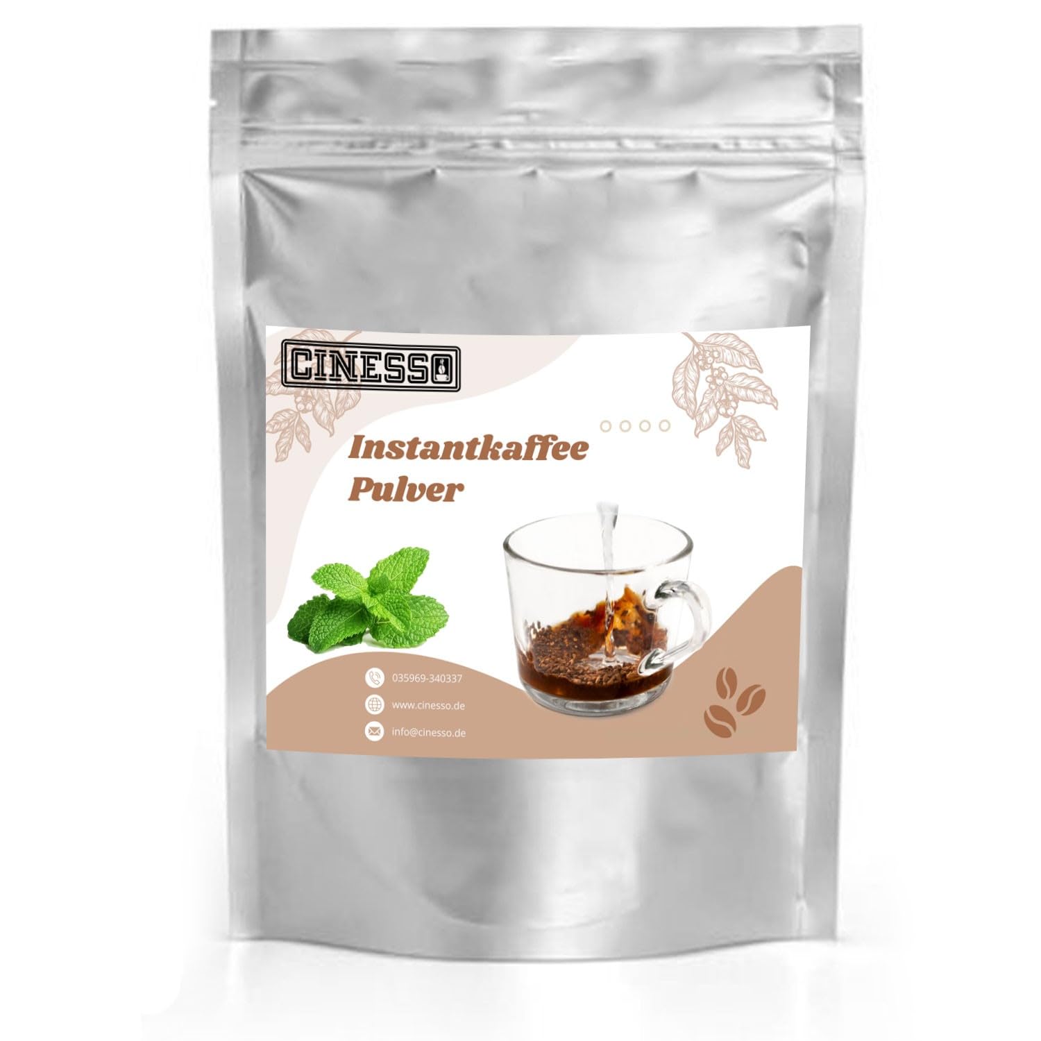 Cinesso Löslicher Kaffee Instant Pulver, fruchtige Geschmacksrichtungen, schnelle und einfache Zubereitung, Kaffeegenuss ohne Kaffeemaschine, praktische Getränke (10 Kg, Pfefferminze)
