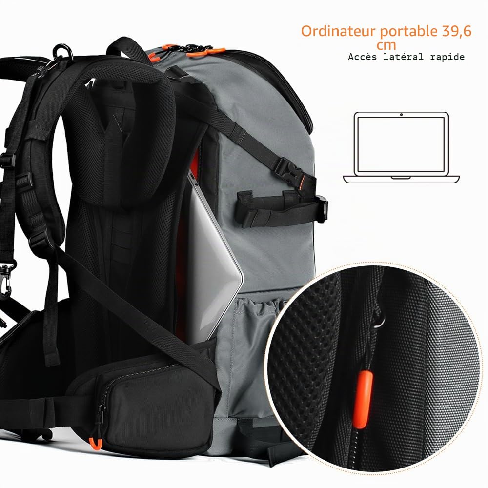 K&F CONCEPT Sacs à dos pour appareil photo pour photographes Sac de voyage énorme 32L Grands sacs pour appareil photo avec compartiment pour ordinateur portable et housse de pluie imperméable