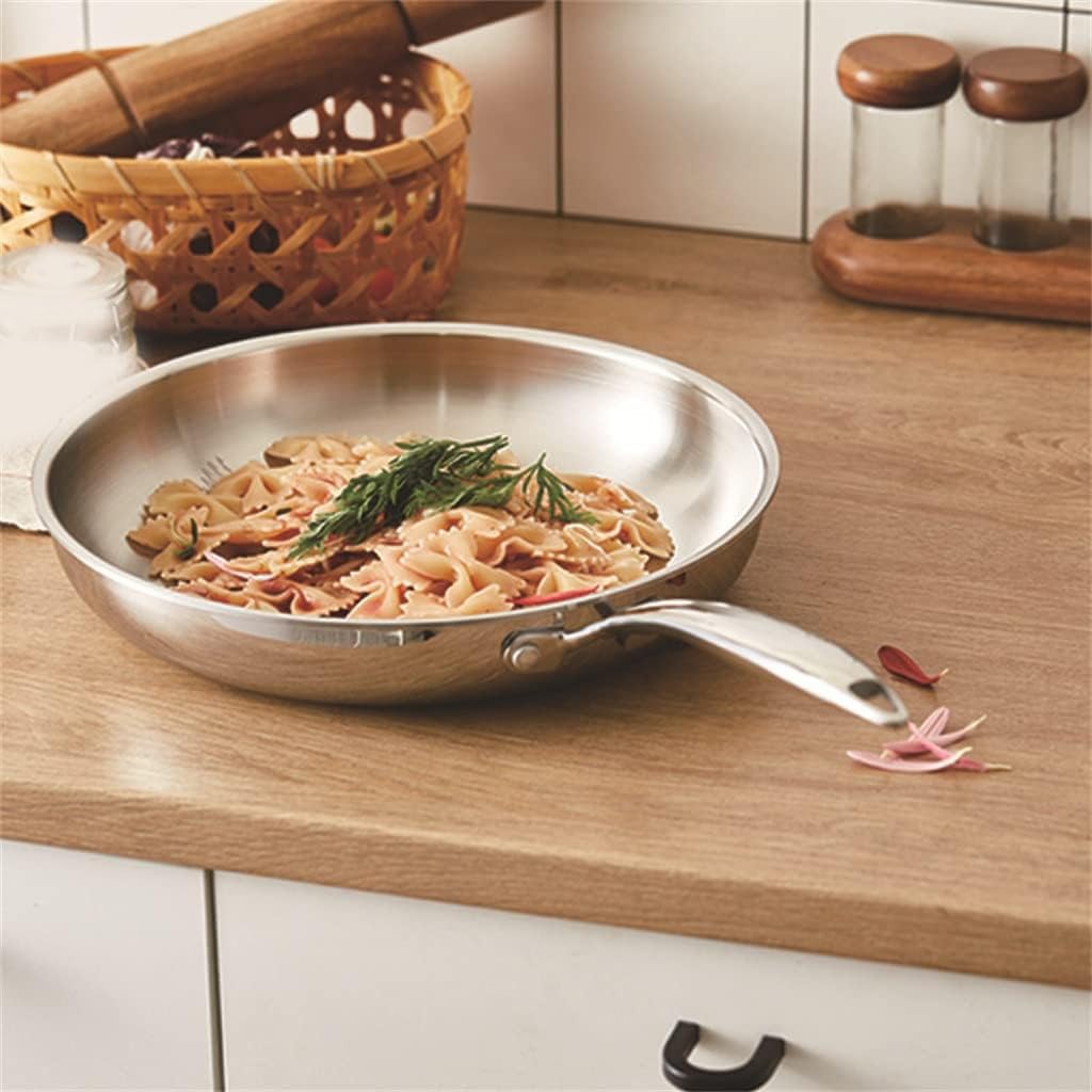 Non-Stick Frying Pan Cooking Pot Fried Steak 304 Stainless Steel Pan Skillet Egg Stove Cooker Oven White-5