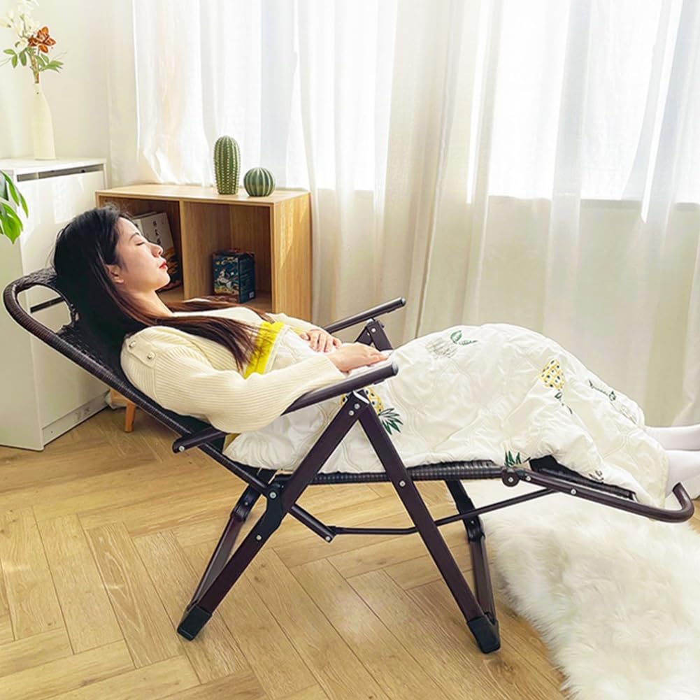 Fotel rattanowy Zero Gravity, składany, regulowany, z podłokietnikiem i poduszką, wytrzymały, wiklinowy leżak, do ogrodu, na basen, patio, plażę, do ogrodu, do pomieszczeń, o udźwigu 180 kg