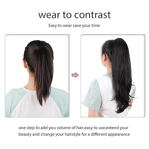Miniatura 10 de HSPJHTM Extensión de cola de caballo, 2 extensiones de cola de caballo negras para mujer, 24 pulgadas, extensiones de cabello sintético con clip,
