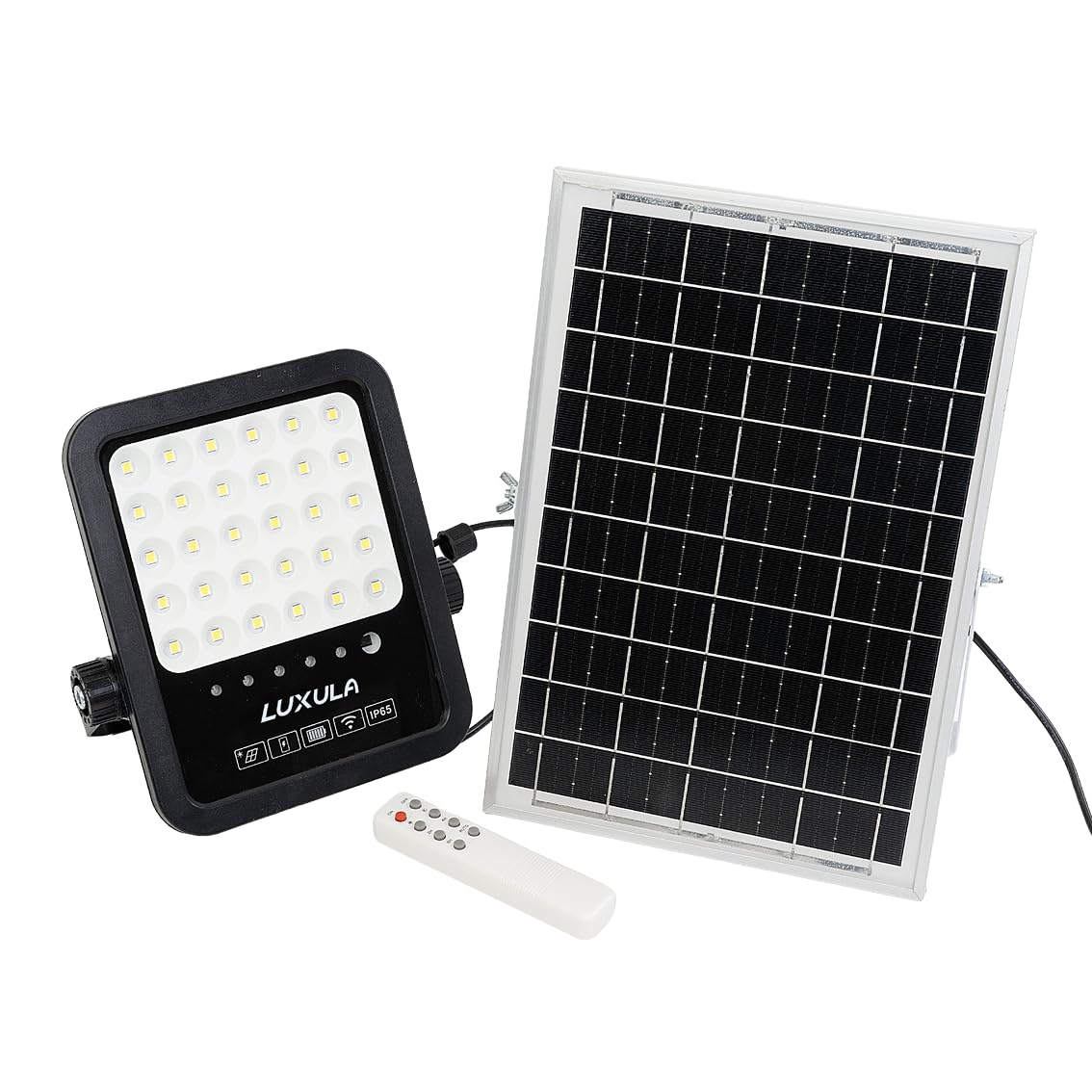 LUXULA Solarstrahler für außen 20W 2 Stück, Solar Strahler Garten mit Fernbedienung, Außenstrahler Solar mit Solarpanel, 6500K, IP65, 2750lm, Solarlampe für außen, Garten, Hof, Einfahrt, Balkon