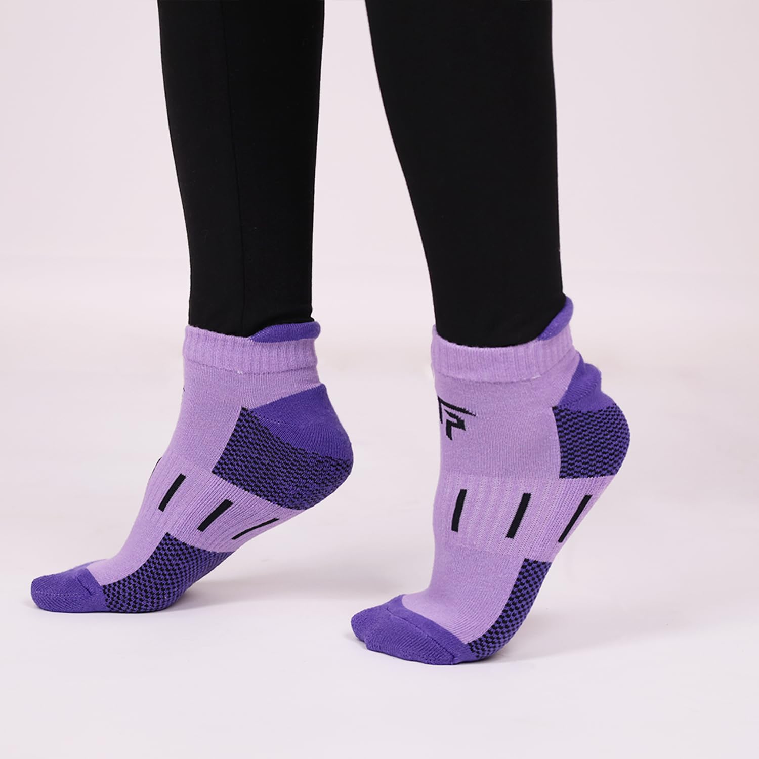 FOOTPRINTS Bamboo Unisex Sports Socks for Kids | Ankle Length | Anti Odour & Breathable | Cushioned Base & Anti-Bacterial | Purple,White &Pink | 9-12 Year | Pack of 3 - Image 2 thumbnail