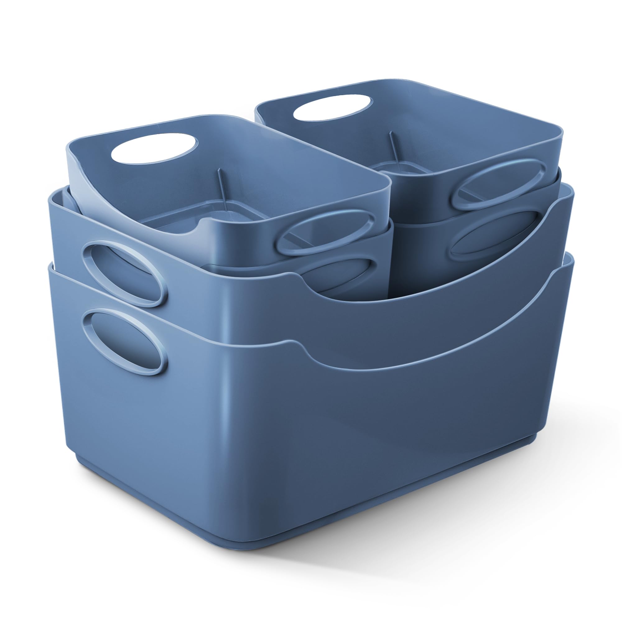 KEPLIN 6 Pack Plastic Storage Baskets with Handles, BPA-Free Dishwasher Safe Organiser Boxes for Kitchen, Bathroom, Pantry, Shelves & Drawers, Lightweight Space-Saving Containers, 33.3 x 23.4 x 14 cm