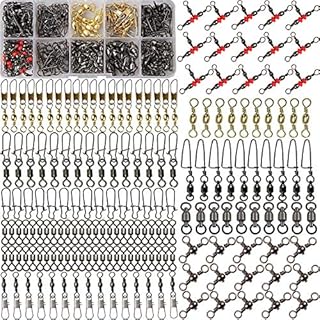 Fishing Swivels Kit - 175pcs Fishing Accessories Tackle Kit Barrel Swivel Ball Bearing Swivel Rolling Swivel Snap Three Way Swivel High Strength Line Connector for Bass Trout Saltwater Freshwater