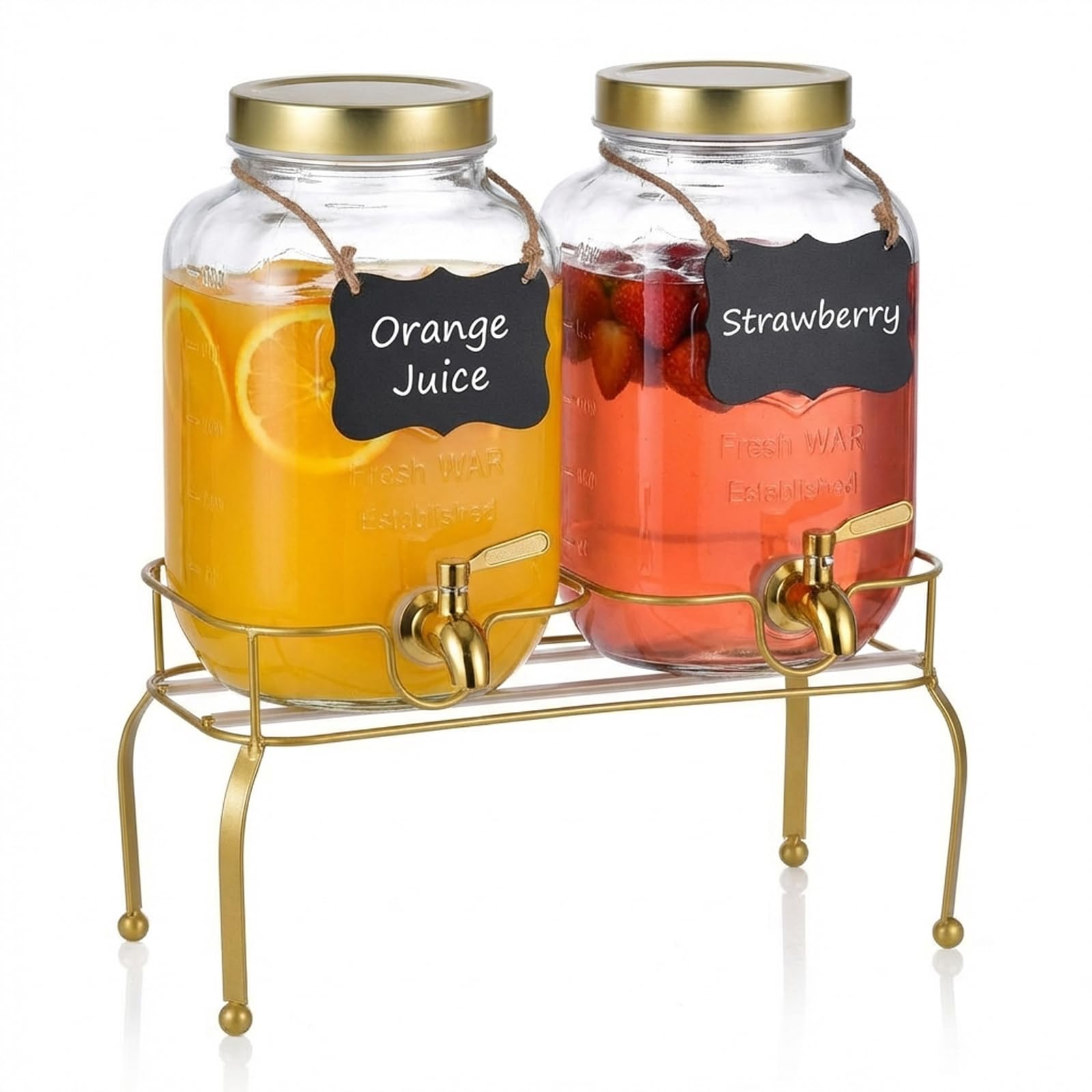 1 Gallon Glass Drink Dispenser Set of 2 – Drink Dispensers for Parties, Beverage Dispenser with Stand & 100% Leakproof Spigot, Ideal for Lemonade, Juice, Laundry Detergent Dispenser