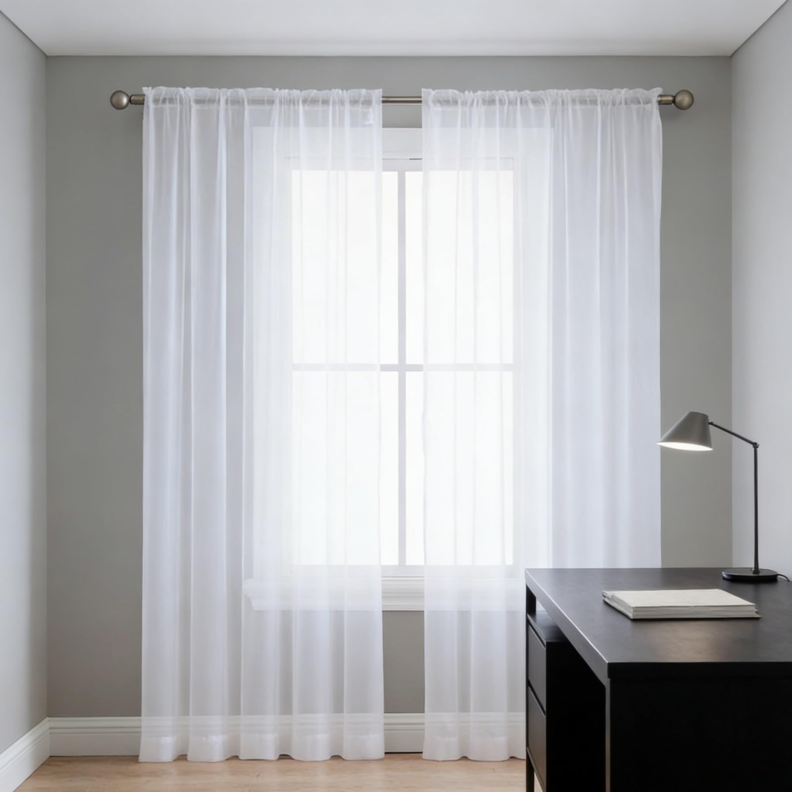 Voilage en tulle blanc 240x220 rideau de fenêtre court décoratif à oeillets chambre