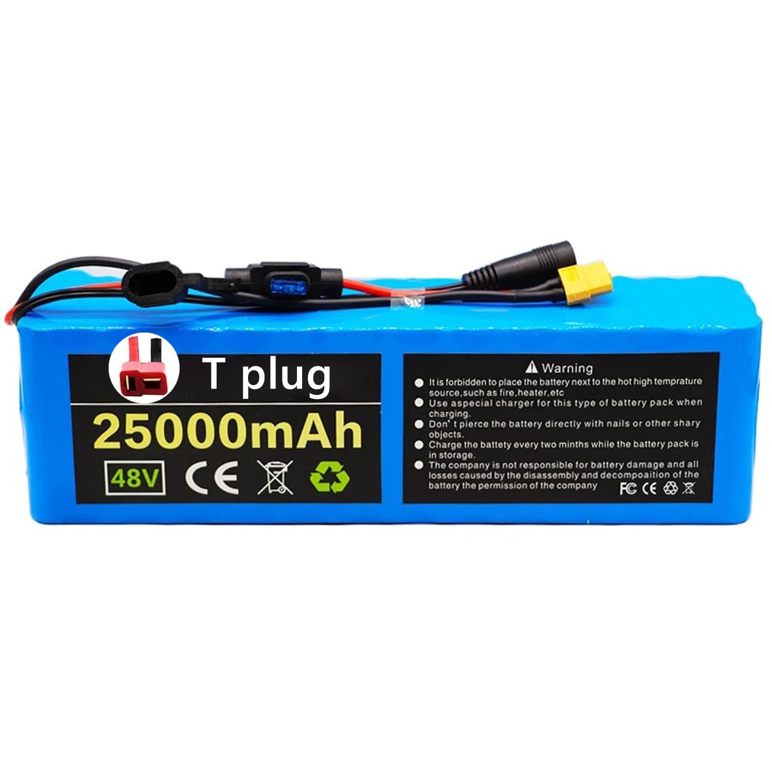 Batería de Litio de Bicicleta Eléctrica 48V 25Ah Baterías de Iones de Litio para Patinetes Eléctricos 13S3P con Cargador 54.6V para 200W 350W 500W 800W 1000W Motor