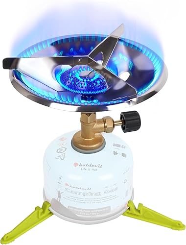 Hotdevil Estufa portátil para acampar con soporte para bote de combustible, equivalente a Coleman Bottletop Propano, estufa de campamento, estufa de