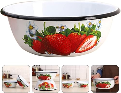Miniatura 7 de LUOZZY Cuenca esmaltada Cocina Restaurante Tazón de sopa Cuenco Vintage Ensalada Enamelware (25CM, Fresa)