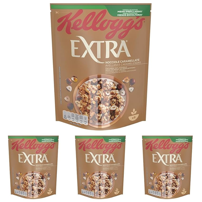 Kellogg's 58230000 Cereali Extra Nocciole Caramellate, 375 G (Confezione da 4)