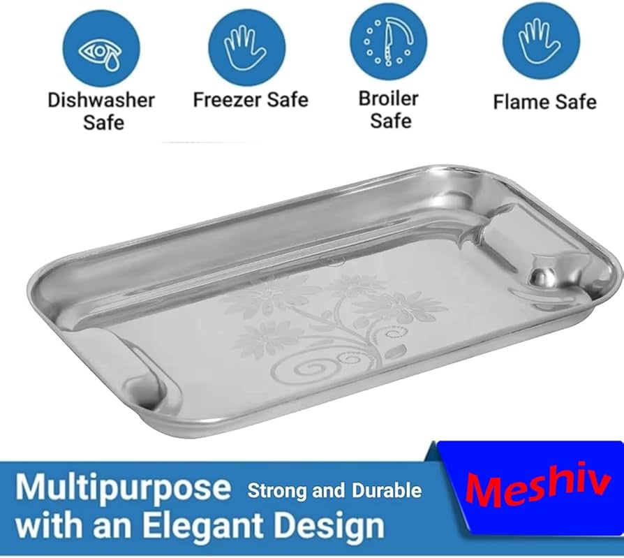 Meshiv Stainless Steel Serving Tray/Lemon Platter with Steel