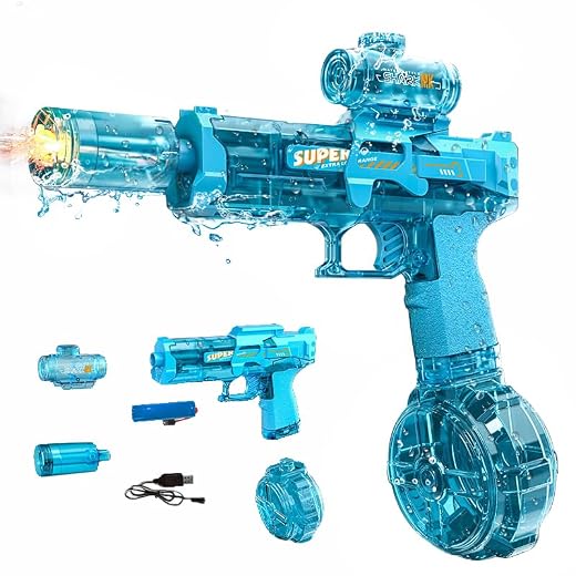 YoPoll Electric Water Guns for Adults Kids, Automatic Squirt Gun with 26FT Range, Super Blaster Soaker High Capacity Pistol for Swimming Pool Party Toy ColorBlast LED Electric Water Gun (Blue)