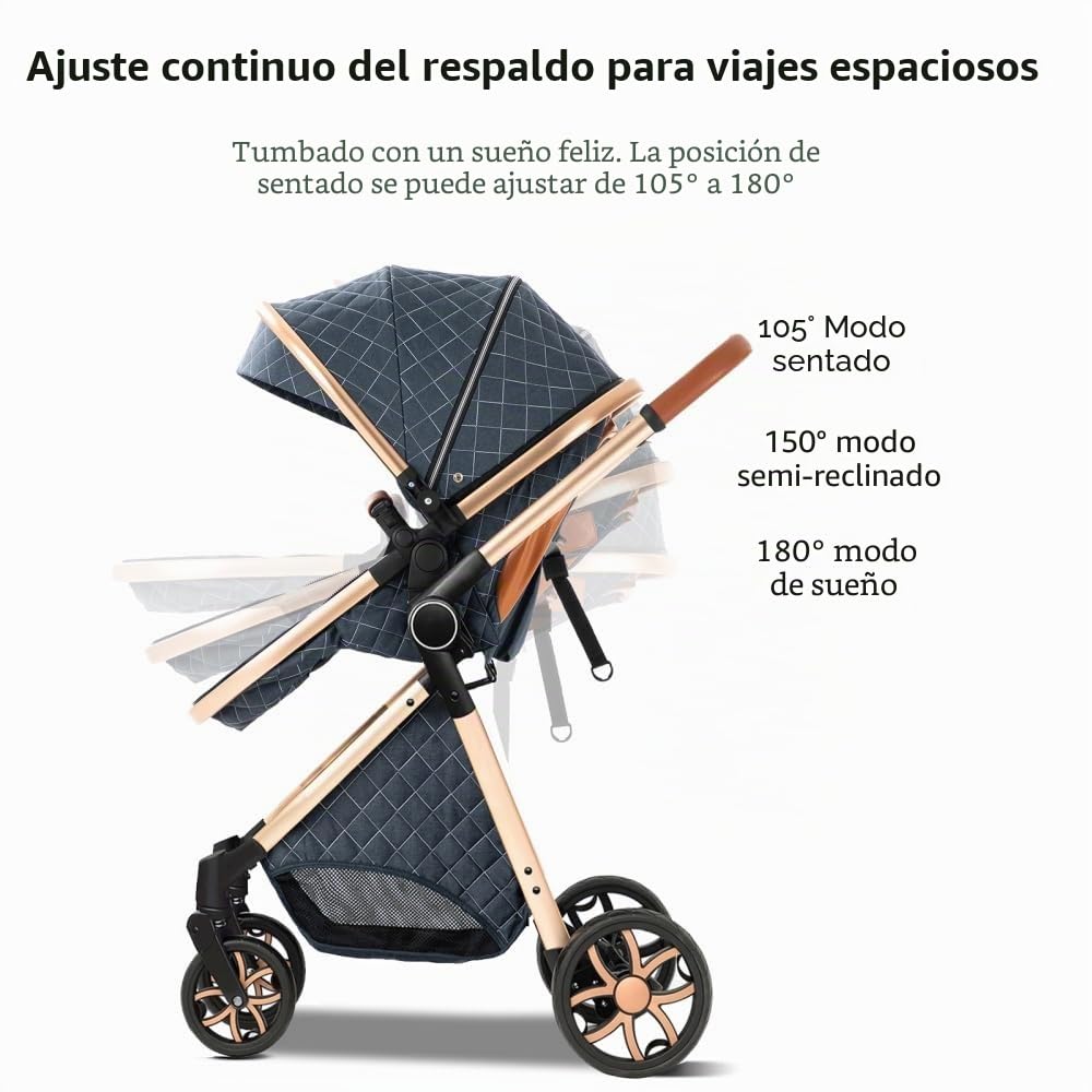 Cochecito 3 en 1 Reversible con Bastidor Ligero de Aluminio,Caqui | Capota regulable y capazo elevado, asiento de seguridad integrado