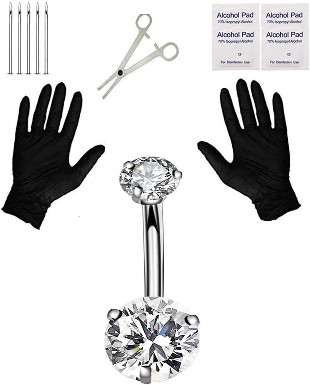 Pain-Free Belly Button Piercing Kit - 14G Hypoallergenic Steel Needles & Clamp | Professional Navel Ring Starter Set for Safe DIY at Home