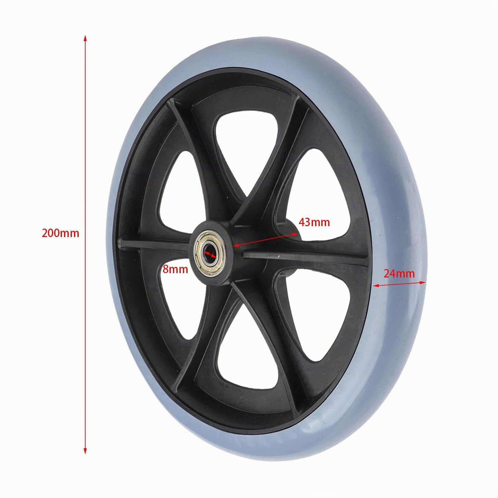 Rollstuhl-Vorderräder 8 Zoll, TPR Material, Grau, Rutschfeste Oberfläche, 200mm Durchmesser, Ersatzteile für Senioren und Menschen mit Behinderung