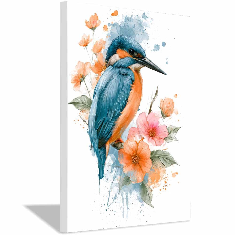 PUQAAEO Wall Art Painting Grizzly Bear Prints On Canvas Floral Kingfisher Water Art Animal Pictures Wall Art for Home Cabin Decoration Rustic Farmhouse Decor(Multicolor)-60x90cm Framed