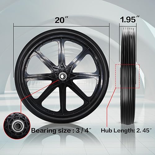 Miniatura 7 de Neumático de repuesto sin plano de 20 x 1.95 pulgadas para carros de ruedas de carretilla, carritos utilitarios de ruedas grandes (negro, banda de