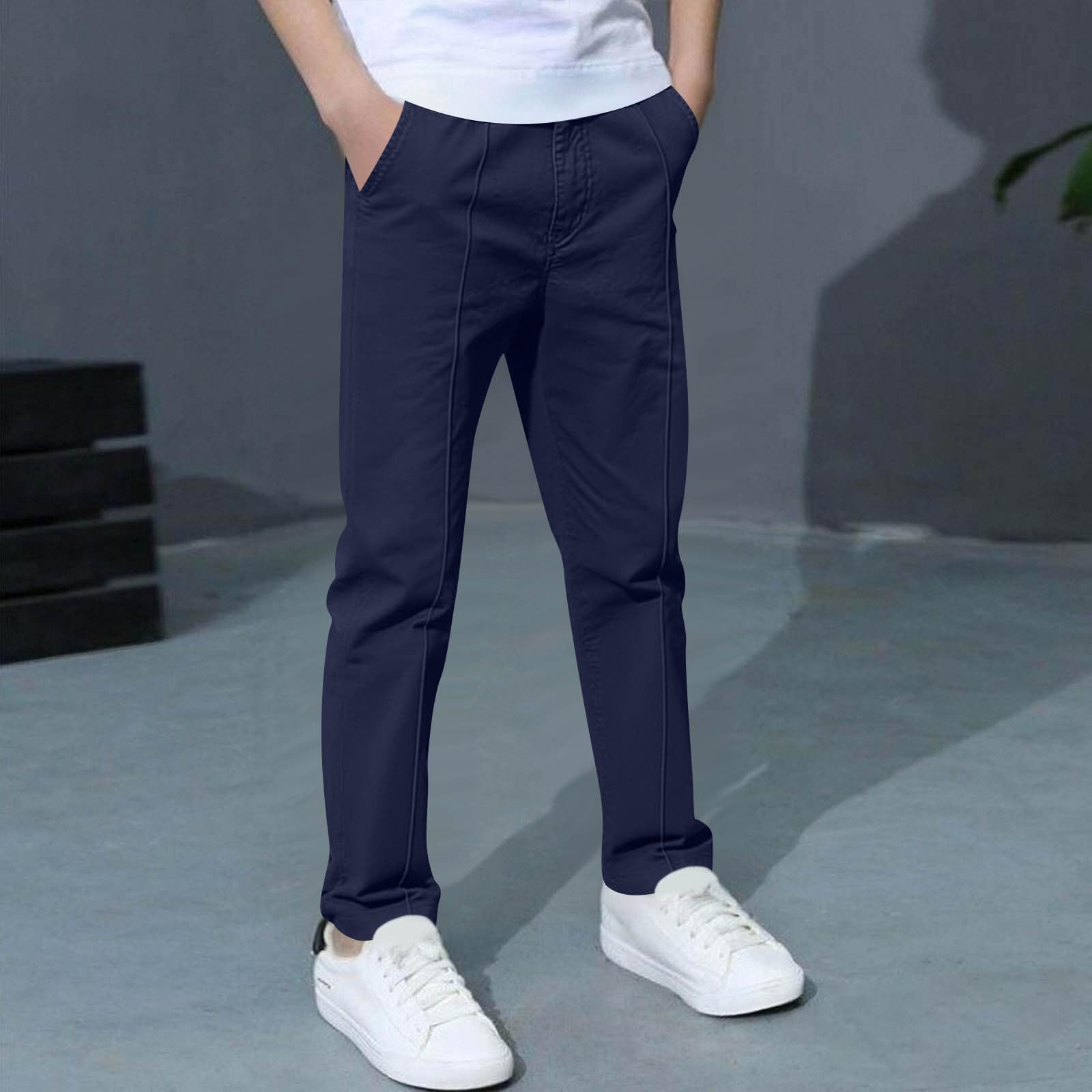 Boys Pants Elastic Waist Trousers Youth Chinos Trousers Pull On Relaxed School Uniform Pants Comfort Twill Pants - 2