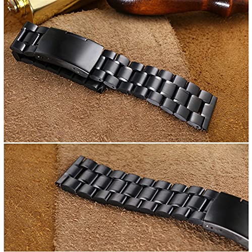 Bracelet de montre solide acier noir 22mm 20mm avec boucle sécurité EKSED