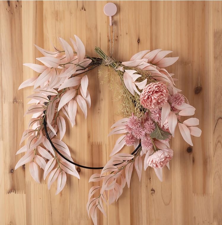 FLCSIed Pink Floral Hoop Wreath Artificial Flowers and Garland Metal Ring Wreath Hanging for Wedding Nursery Wall Decor - Image 4