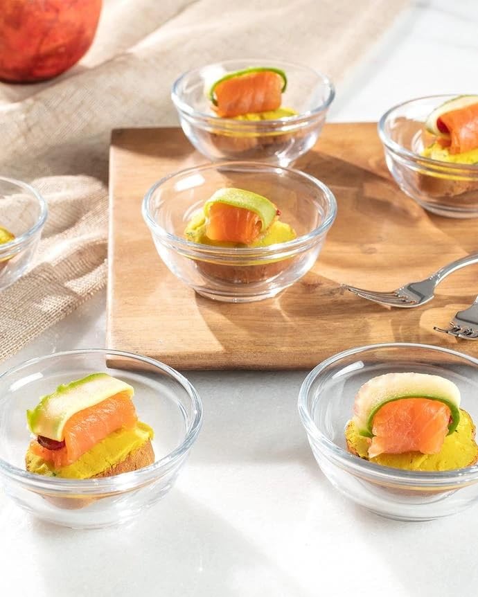 Mini Ciotole in Vetro da 6 cm – Ideali per Tapas, Salse, Snack, Dessert, Marmellata – Ciotole Trasparenti per Servire, Resistenti e Impilabili per Uso Quotidiano o Feste (6) - immagine 5