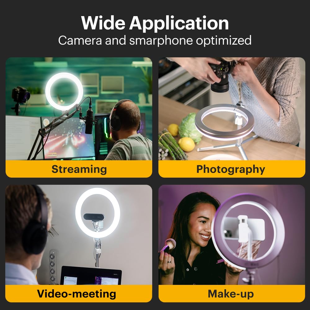 KODAK LED Selfie Ring Light - Treppiede, per Smartphone, Fotocamere DSLR Compatte, Action Cam, con Telecomando, Luminosità e Bilanciamento dei Colori Regolabili, 1600 Lumen - Bianco