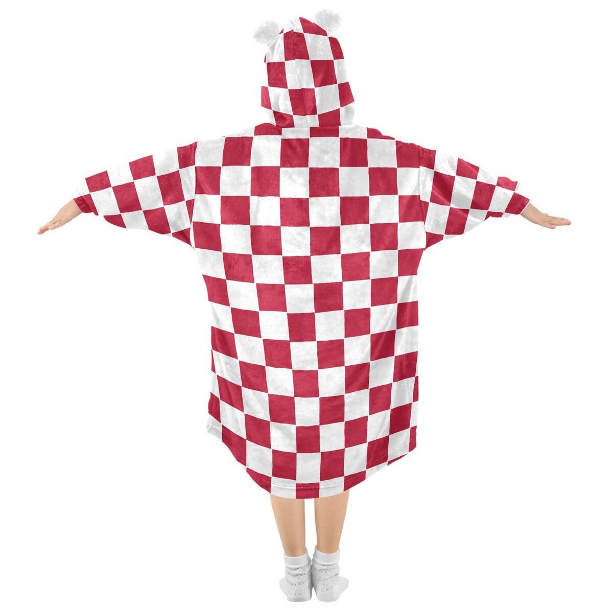 Kratka czerwony biały dziecięcy koc do noszenia bluza z kapturem oversize bluza koc sweter kratka dla chłopców dziewcząt w wieku 3-14 lat